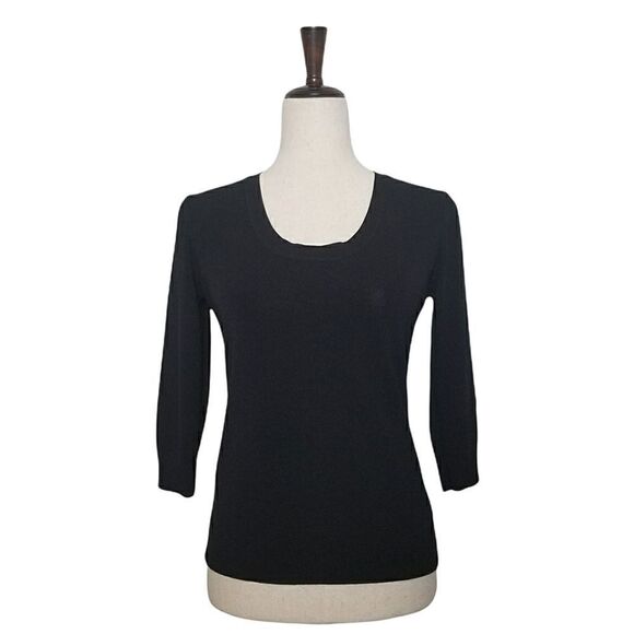 Joseph A. Black Ribbed Scoop Neck 3/4 Seeve Sweater Size M - Picture 1 of 6